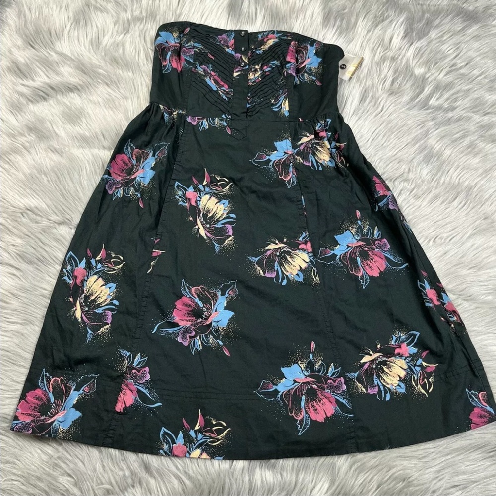 Kimchi Blue Urban Outfitters Black Floral Pleated Strapless Dress XS